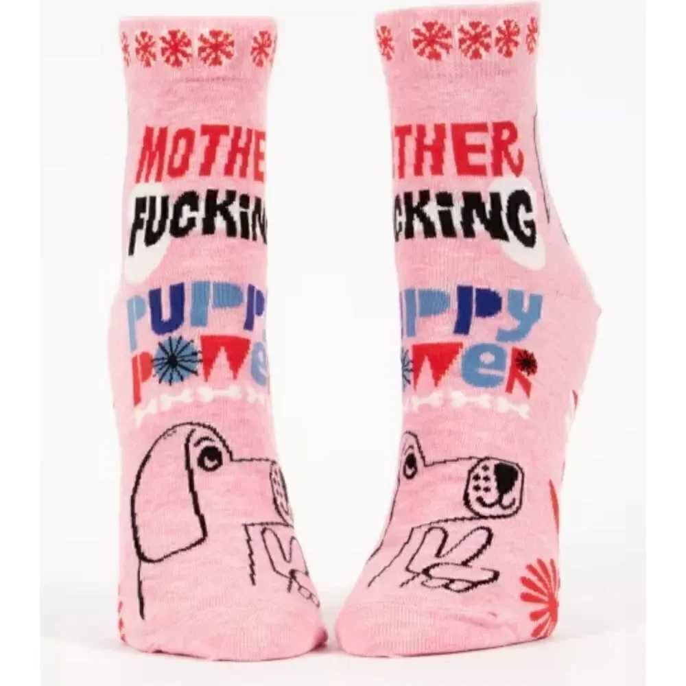 Blue Q Womens Cotton Ankle Socks Puppy Power Pink